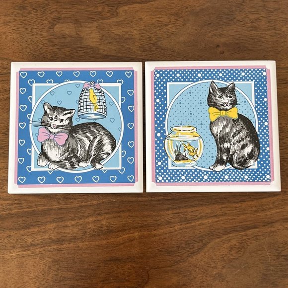 Vintage Cat Ceramic Tiles Trivets Wall Decor by Lanka WallTiles Kitschy Kitties - Picture 2 of 12